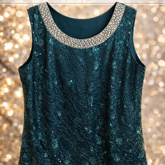 NY Collection Women's Sleeveless Sequined Tank Top – (Emerald/Teal color) XXL - Picture 2 of 9